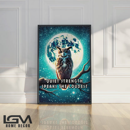 Quiet Strength – Owl Moonlight Motivational Wall Art