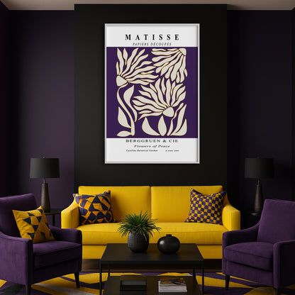 Flowers of Peace - Modern Matisse Inspired – Luxury Glass Framed Wall Art (Multiple Colors)