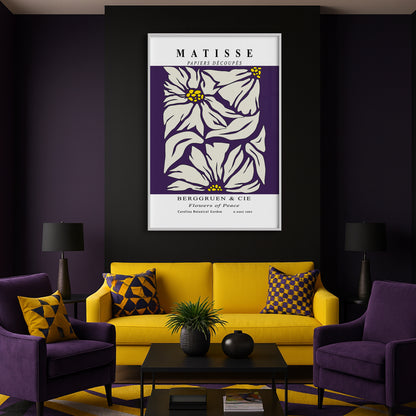 Golden Bloom- Modern Matisse Inspired Geometric Wall Art – Luxury Framed Glass Wall Decoration (Multiple Colors)