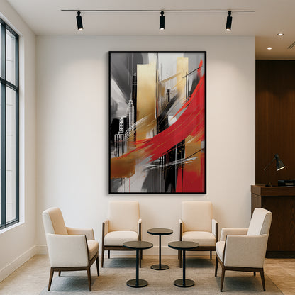 City Abstract Wall Art – Gold and Red Modern Luxury Décor