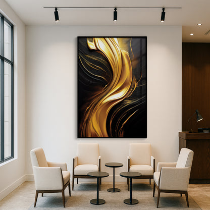 Golden Flow Abstract Wall Art – Luxury Black and Gold Décor