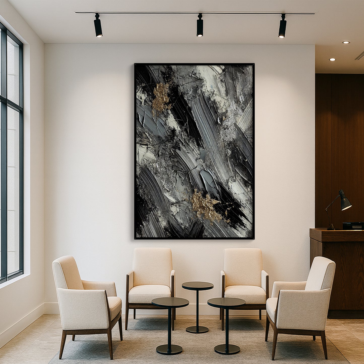 Monochrome Elegance with Metallic Highlights – Abstract Wall Art