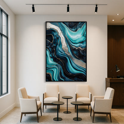 Turquoise & Gold Marble Flow – Abstract Luxury Wall Art