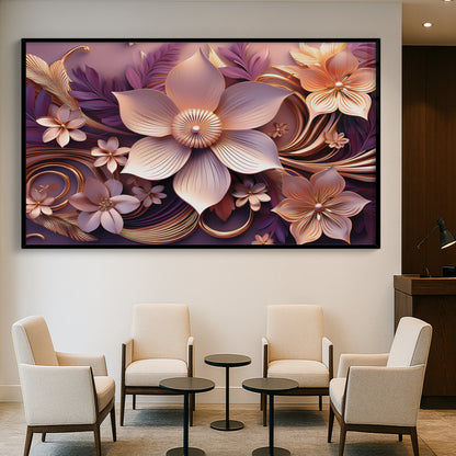 Romantic Light Pink & Purple Floral Metal Framed Wall Art – Modern Luxury Design