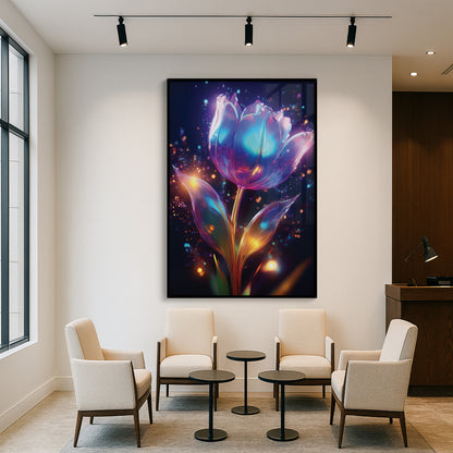 Blue Radiant Tulip Metal Framed Wall Art – Modern Luxury Floral