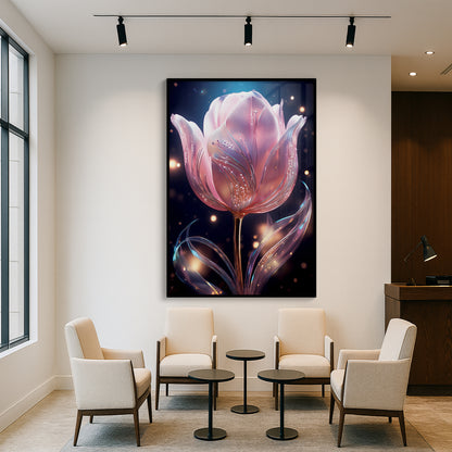 Radiant Pink Tulip Metal Framed Wall Art – Elegant Luxury Floral