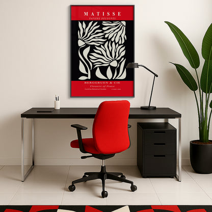 Flowers of Peace - Modern Matisse Inspired – Luxury Glass Framed Wall Art (Multiple Colors)