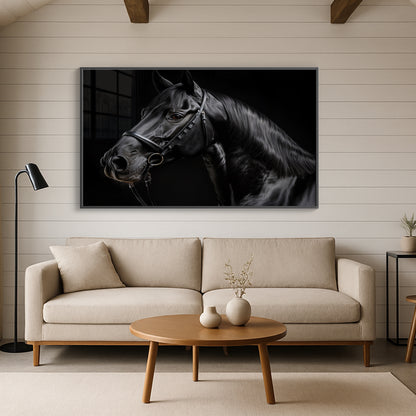 Midnight Elegance – Close-Up of Black Percheron Horse