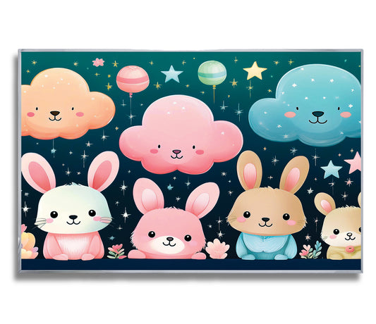 Pastel Bunny Friends and Floating Clouds – Nursery Wall Art