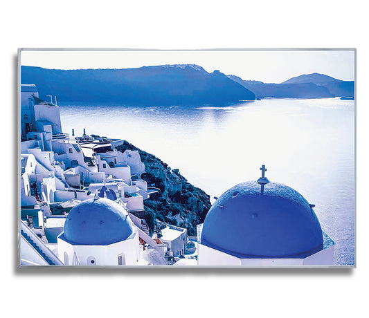 Blue Domes of Oia, Santorini – Aerial View Overlooking Caldera