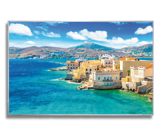 Syros Island Coastline – Greek Island Wall Art, Seaside Architecture Print