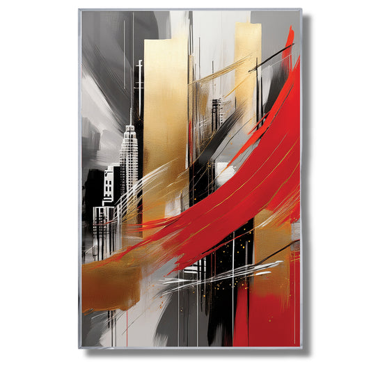 City Abstract Wall Art – Gold and Red Modern Luxury Décor