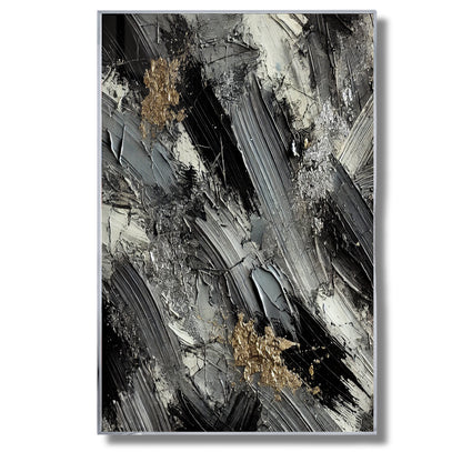 Monochrome Elegance with Metallic Highlights – Abstract Wall Art