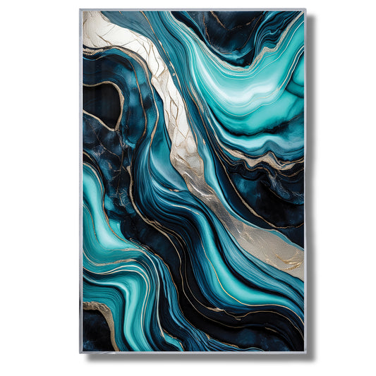 Turquoise & Gold Marble Flow – Abstract Luxury Wall Art