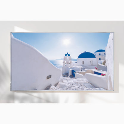 Oia Vista – Santorini Bell Tower Wall Art, Iconic Greek Architecture at Sunrise