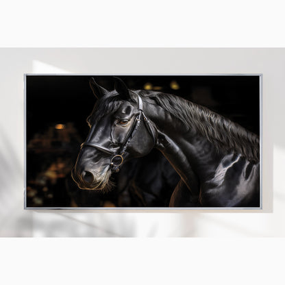 Noble Gaze – Black Percheron in Warm Light