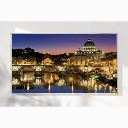 Vatican at Dusk – Rome Cityscape Wall Art, St. Peter's Basilica and Tiber River Reflections
