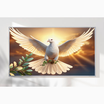 White Dove with Olive Branch – Symbol of Peace & Hope Wall Art