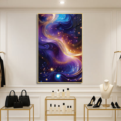 Cosmic Abstract Wall Art – Purple and Gold Galaxy-Inspired Décor