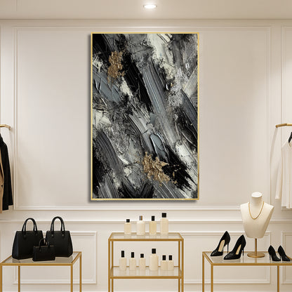 Monochrome Elegance with Metallic Highlights – Abstract Wall Art