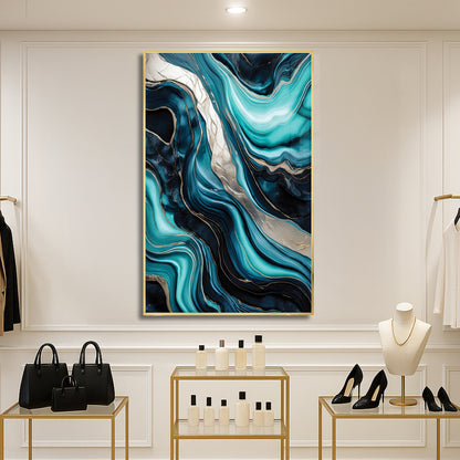 Turquoise & Gold Marble Flow – Abstract Luxury Wall Art