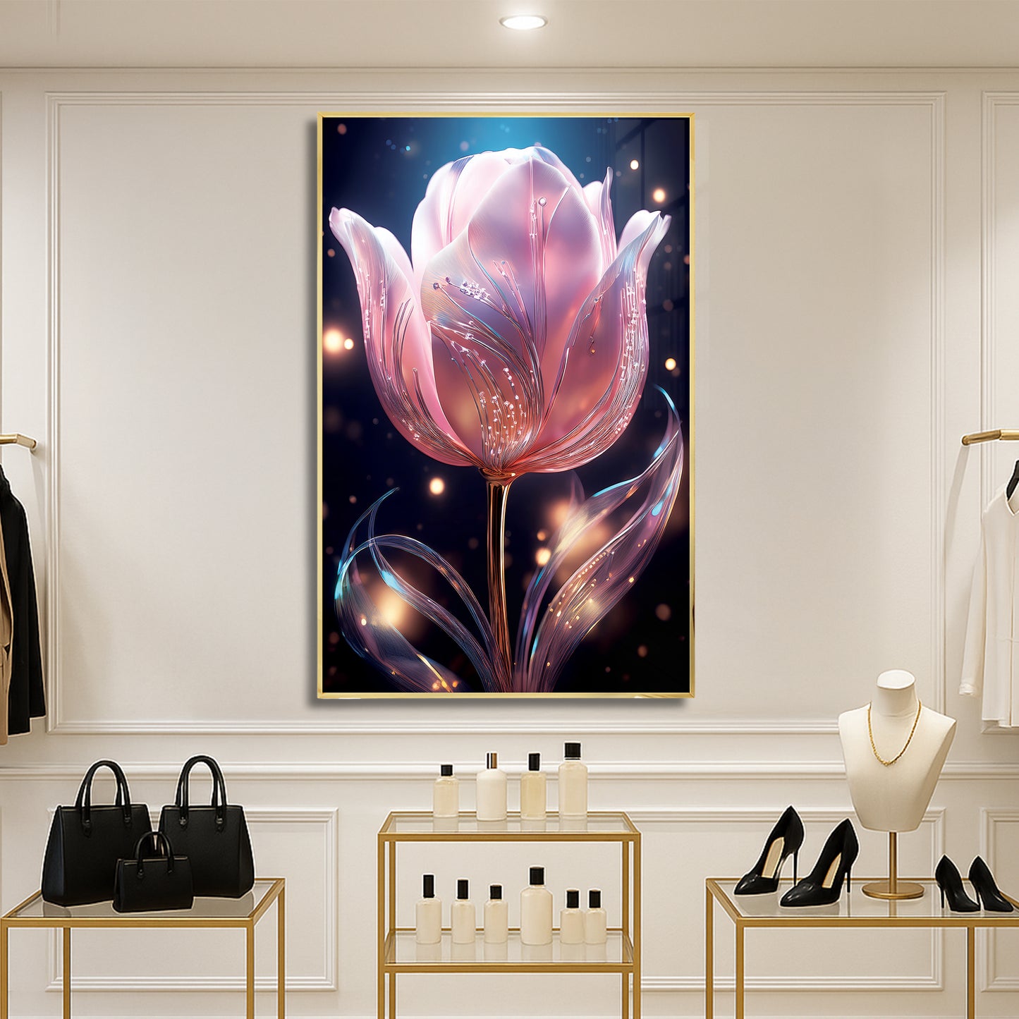 Radiant Pink Tulip Metal Framed Wall Art – Elegant Luxury Floral